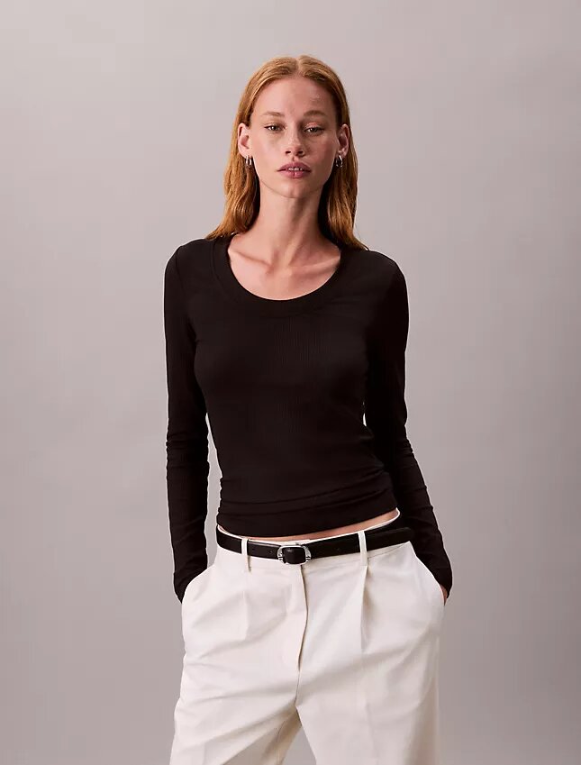 Slim-Fit-T-Shirt aus Modal-Stretch-Rippstoff Slim-Fit-T-Shirt aus Modal-Stretch-Rippstoff