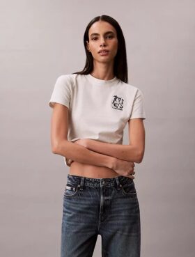 Slim-Fit-T-Shirt mit Blumenlogo