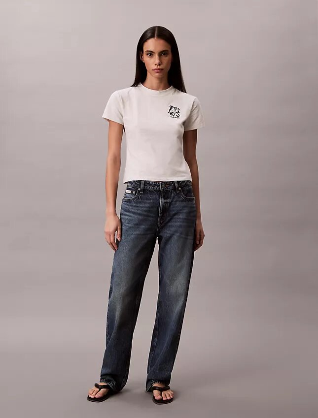 Slim-Fit-T-Shirt mit Blumenlogo Slim-Fit-T-Shirt mit Blumenlogo