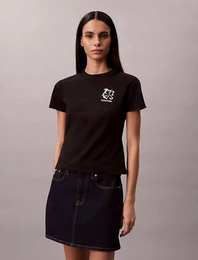 Slim-Fit-T-Shirt mit Blumenlogo Slim-Fit-T-Shirt mit Blumenlogo