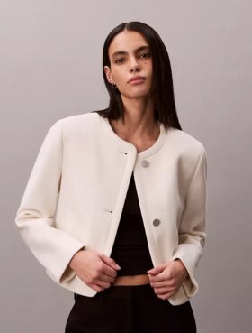 Strukturierte kragenlose Jacke
