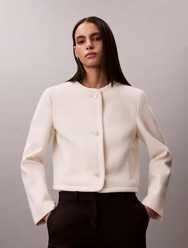 Strukturierte kragenlose Jacke Strukturierte kragenlose Jacke