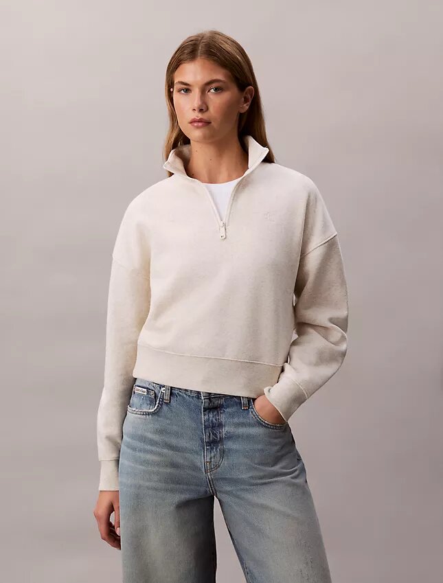 Sweatshirt mit Viertelreißverschluss, Stehkragen und Archiv-Logo Sweatshirt mit Viertelreißverschluss, Stehkragen und Archiv-Logo