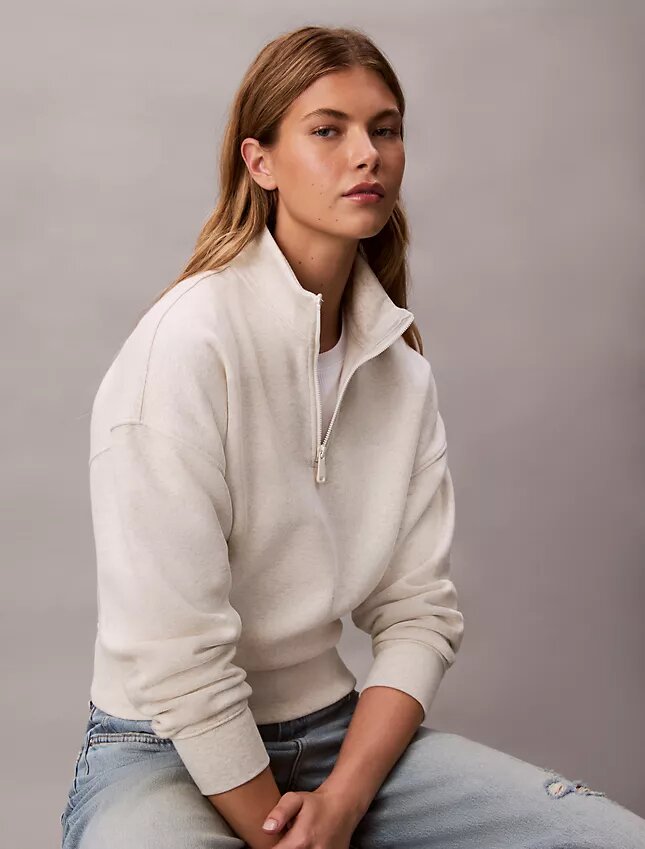 Sweatshirt mit Viertelreißverschluss, Stehkragen und Archiv-Logo Sweatshirt mit Viertelreißverschluss, Stehkragen und Archiv-Logo