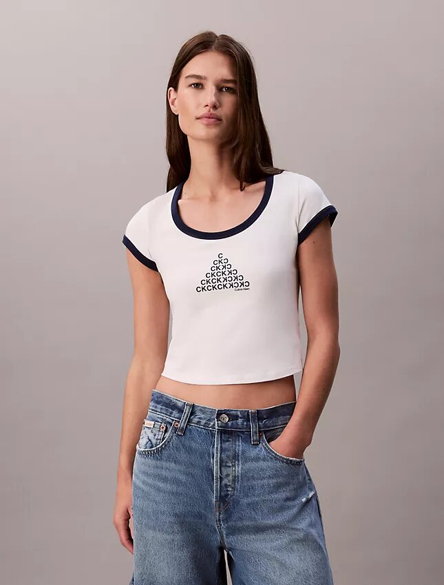 T-Shirt mit Monogram-Logo in grafischer Slim-Passform T-Shirt mit Monogram-Logo in grafischer Slim-Passform