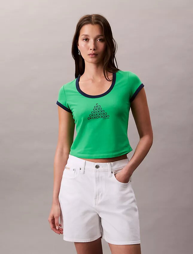 T-Shirt mit Monogram-Logo in grafischer Slim-Passform T-Shirt mit Monogram-Logo in grafischer Slim-Passform
