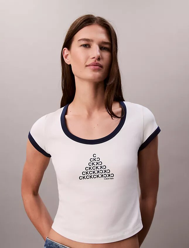 T-Shirt mit Monogram-Logo in grafischer Slim-Passform T-Shirt mit Monogram-Logo in grafischer Slim-Passform