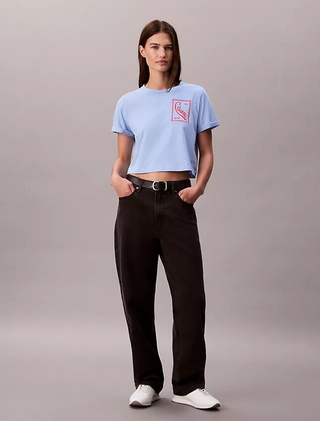T-Shirt mit Schriftzug-Logo, kurz geschnitten und kastenförmig T-Shirt mit Schriftzug-Logo, kurz geschnitten und kastenförmig