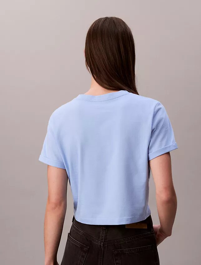 T-Shirt mit Schriftzug-Logo, kurz geschnitten und kastenförmig T-Shirt mit Schriftzug-Logo, kurz geschnitten und kastenförmig
