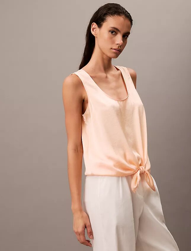 Tanktop aus geknittertem Satin mit Bindeband vorne Tanktop aus geknittertem Satin mit Bindeband vorne