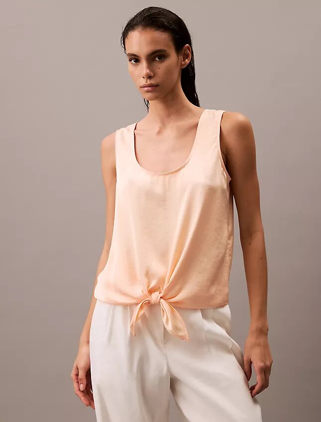 Tanktop aus geknittertem Satin mit Bindeband vorne Tanktop aus geknittertem Satin mit Bindeband vorne