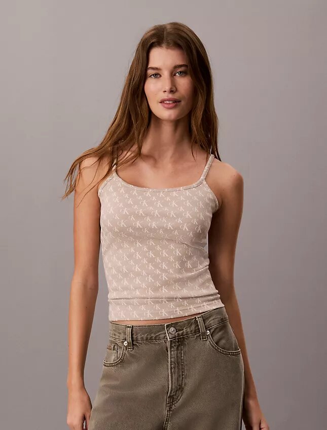 Tanktop mit durchgehendem Monogram und konturierten Rippen Tanktop mit durchgehendem Monogram und konturierten Rippen