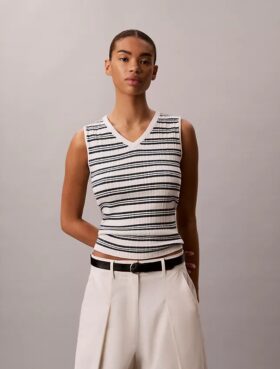 Tanktop mit geripptem V-Ausschnitt