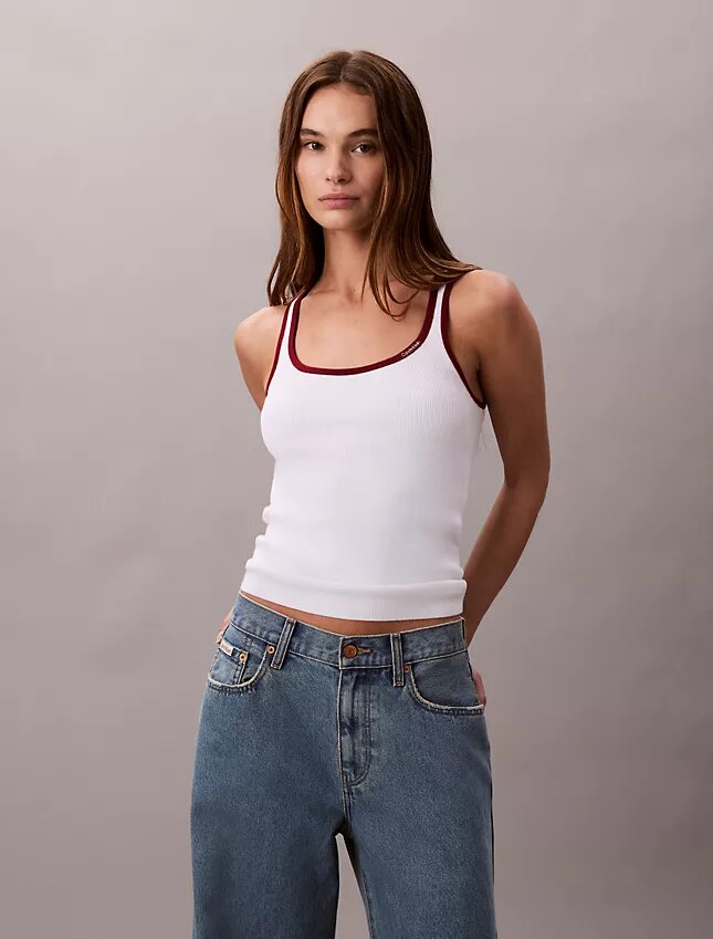 Tanktop mit kontrastfarbener Rippbündung Tanktop mit kontrastfarbener Rippbündung