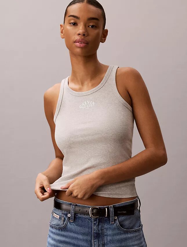 Tanktop mit Logo-Grafik und konturierten Rippen Tanktop mit Logo-Grafik und konturierten Rippen