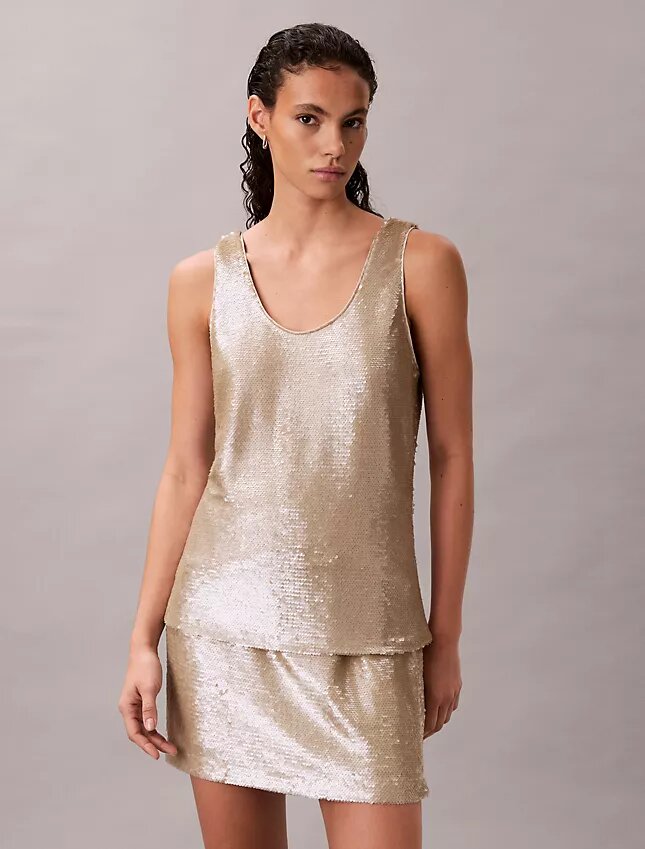Tanktop mit Pailletten und Rundhalsausschnitt Tanktop mit Pailletten und Rundhalsausschnitt
