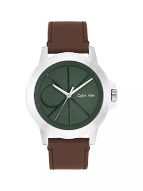 Uhr mit Emblem-Zifferblatt und Lederarmband