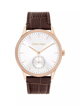 Uhr mit gebürstetem Zifferblatt und Lederarmband