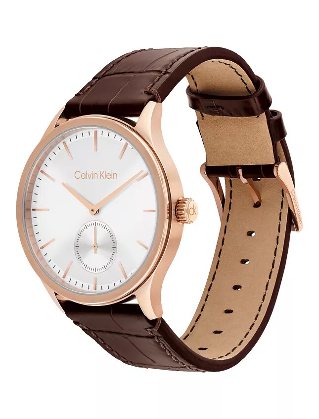 Uhr mit gebürstetem Zifferblatt und Lederarmband Uhr mit gebürstetem Zifferblatt und Lederarmband