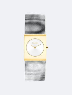 Uhr mit geometrischem Zifferblatt und Mesh-Armband