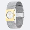 Uhr mit geometrischem Zifferblatt und Mesh-Armband