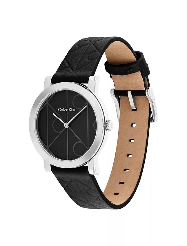 Uhr mit Lederarmband und durchgehendem Emblem-Zifferblatt Uhr mit Lederarmband und durchgehendem Emblem-Zifferblatt