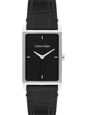 Uhr mit rechteckigem Zifferblatt und Lederarmband