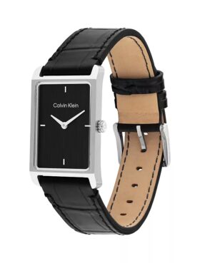 Uhr mit rechteckigem Zifferblatt und Lederarmband