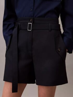 Utility-Shorts aus Wollmischung mit Fischgrätenmuster