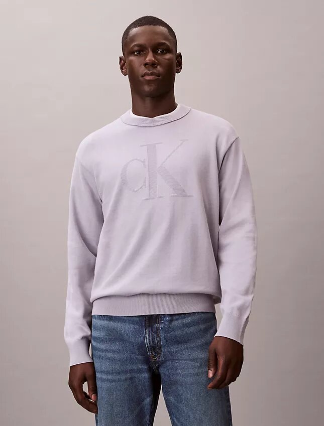 Weicher Baumwollpullover mit Monogram und lockerer Passform Weicher Baumwollpullover mit Monogram und lockerer Passform