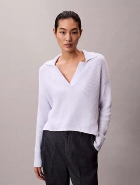 Weicher, lockerer Polo-Pullover aus Baumwolle