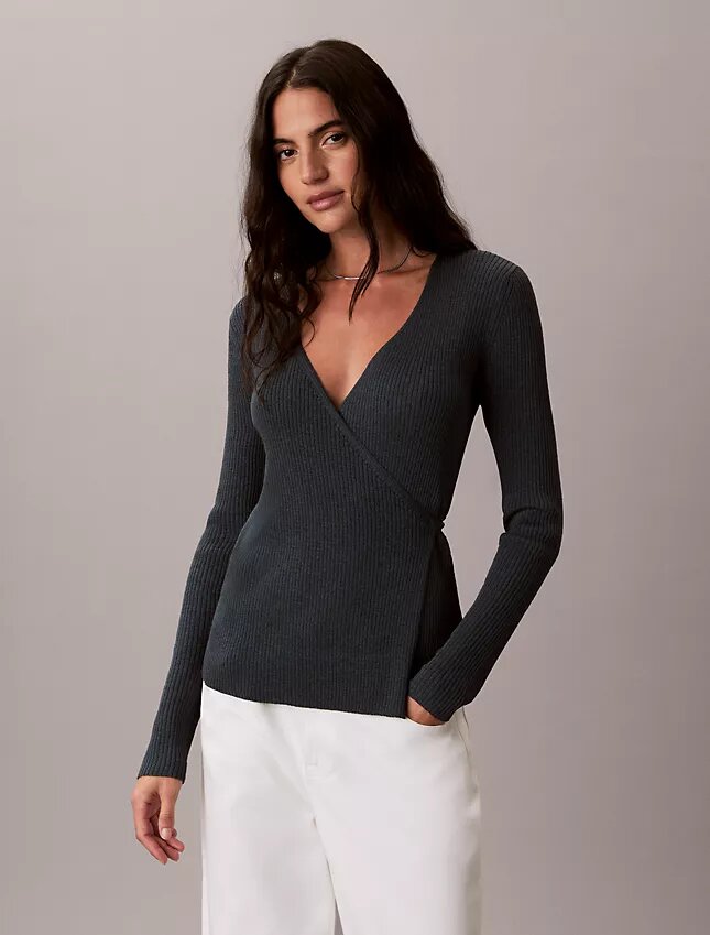 Wickelpullover aus Leinenmischung Wickelpullover aus Leinenmischung
