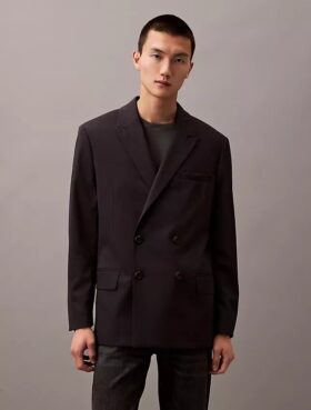 Zweireihiger Blazer aus Wollgabardine-Mischung