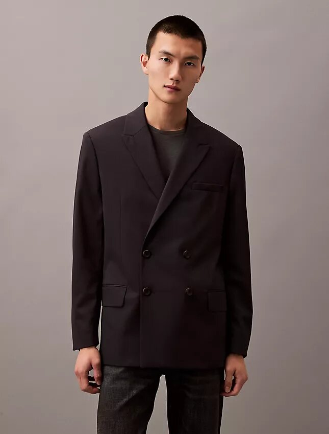 Zweireihiger Blazer aus Wollgabardine-Mischung Zweireihiger Blazer aus Wollgabardine-Mischung